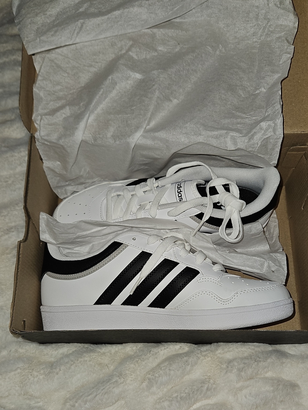 adidas White & Black Low-Top Sneakers with Three Stripes